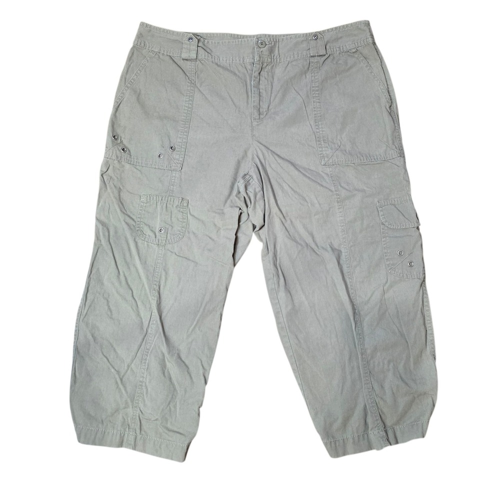 Dressbarn Capri Pants Womens Sz 14 Beige Cargo Pockets Drawstring Hem Casual